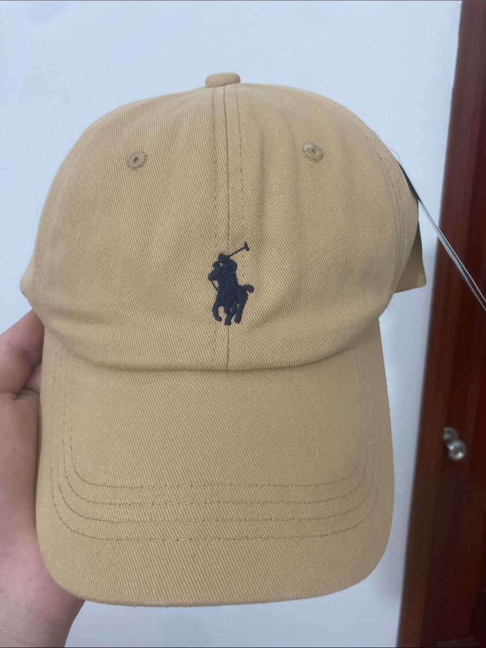 Polo by Ralph Lauren Khaki Baseball Cap with Navy Polo Player Embroidery